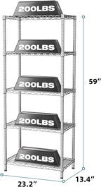 SINGAYE 5 Tier Storage Garage Shelving Units Heavy Duty Wire Shelves Pantry Metal for Pantry Closet Kitchen Laundry Bathroom Organizers Shelf Home Shorage Gray