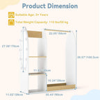 Olakids Kids Dress Up Storage with Mirror, Wooden Costume Wardrobe Closet with LED Lights Rack Storage Shelves 3 Hooks for Bedroom (Natural)