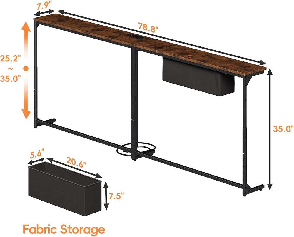 LIFECHOVY Narrow Console Table Behind the Couch with Power Outlets | Adjustab...