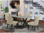 East West Furniture X696FR102-5 5 Piece Dining Set Includes a Rectangle Dining Room Table with X-Legs and 4 Light Beige Linen Fabric Upholstered Chairs, 36x60 Inch, Multi-Color