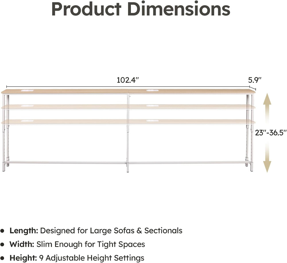102.4" Sofa Table with 2 Charging Stations and USB-C Ports & LED | 2...