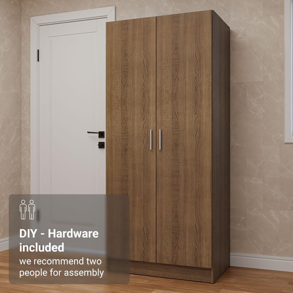 Madesa Kitchen Pantry Storage Cabinet with 2 Doors, Ample Shelf and Hanging S...