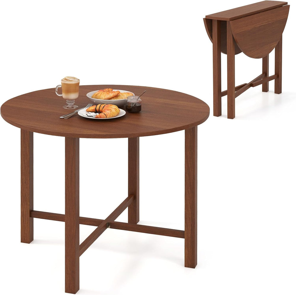 Tangkula 36" Foldable Round Dining Table, Kitchen Table w/Solid Rubber W...