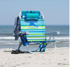 Tommy Bahama 5 Position Beach Chair, Zippered Insulated Cargo Pouch, Cup and Cell Phone Holders, Towel Bar, Pillow for Extra Comfort, Heavy-Duty Weight Capacity, 2-Pack (Aqua Stripes)