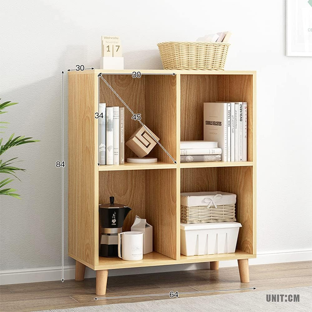 IOTXY Freestanding Open Cubes Bookcase - 2-Tier Floor Standing Wooden Storage...