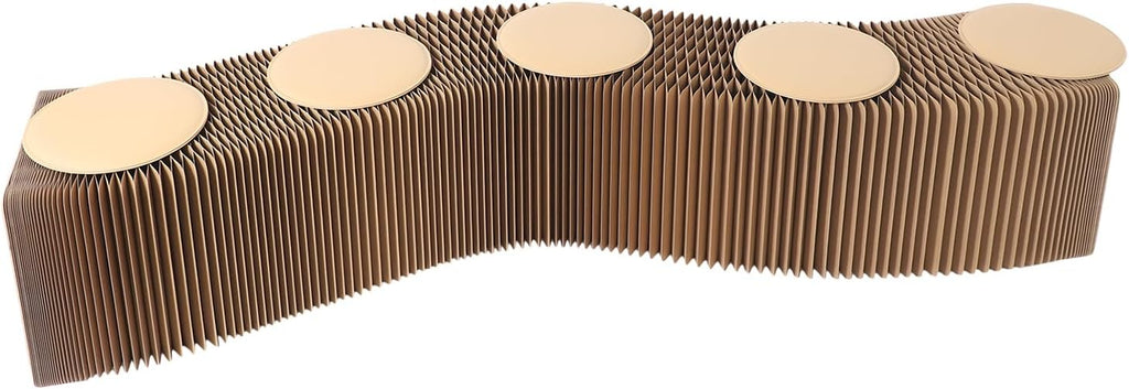 Accordion Folding Paper Sofa with 5 Cushions, Portable & Durable Kraft Paper Relaxing Bench Chair for Versatile Seating in Home, Office Decorative Chair Stool,8.2ft Length,Brown