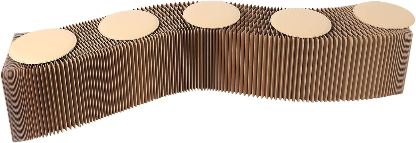 Accordion Folding Paper Sofa with 5 Cushions, Portable & Durable Kraft Paper Relaxing Bench Chair for Versatile Seating in Home, Office Decorative Chair Stool,8.2ft Length,Brown