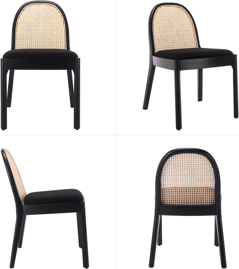 HEAH-YO Rattan Dining Chairs Set of 2, Upholstered Sherpa Dining Room Chairs ...