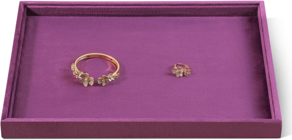 Velvet Stackable Jewelry Display Flat Tray For Ring Earring Necklace Bracelet, Bangle Pendant Storage Blank Plate, Shop Countertop Jewelry Dish Organizer (Purple)