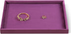 Velvet Stackable Jewelry Display Flat Tray For Ring Earring Necklace Bracelet, Bangle Pendant Storage Blank Plate, Shop Countertop Jewelry Dish Organizer (Purple)