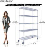 NSF Commercial 5-Tier Wire Shelving with Wheels, 48"x18"x72" Heavy Duty Metal Shelves 4000 lbs Max Capacity, Chrome Storage Rack for Garage Kitchen Pantry Warehouse