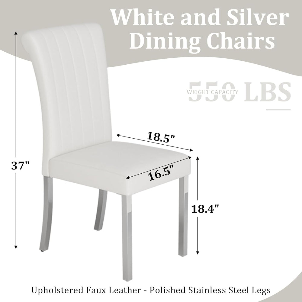 ACEDÉCOR Dining Chairs, White Leather Dining Chairs Set of 4, Upholstered Kit...