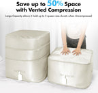 Comforter Storage Bag-Ultra Space Saving Large Self Compression Organizer for Comforters and Blanket,3-Layer Zipper Self-Compressing Organizer for Storage Bedding. (Beige, 3 Pack)