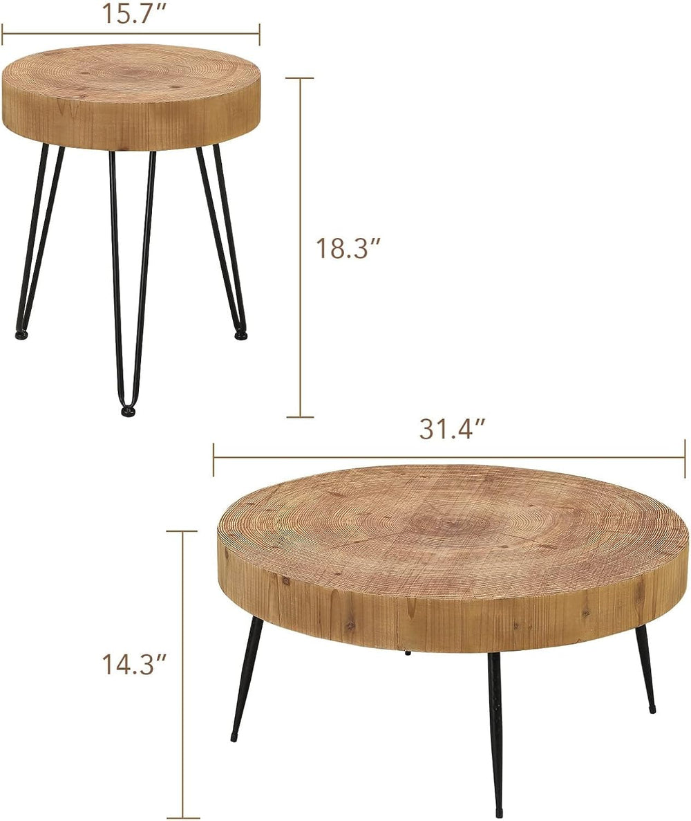 RUSTOWN Farmhouse Round Coffee Table Set of 2, Cocktail Table Sets | Modern C...