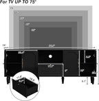 67” Mid-Century Modern TV Stand for 75+ inch TVs, Wood Entertainment Center with Storage Drawer, Long Media Console with Adjustable Shelves, Black TV Cabinet for Living Room, Bedroom