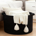 Extra Large Nursery Storage Basket, 22 x 22 x 14 inches - 100% Cotton Rope Baskets with Handles, Blanket Basket for Toys, Blankets & Pillows - Inner Black