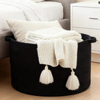 Extra Large Nursery Storage Basket, 22 x 22 x 14 inches - 100% Cotton Rope Baskets with Handles, Blanket Basket for Toys, Blankets & Pillows - Inner Black