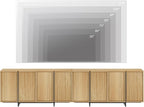 WAMPAT Modern TV Stand for TVs Up to 110", Wooden Entertainment Center TV Console with 8 Door Closed Storage and T-Shaped Wood Legs, Media Console Cabinet for Living Room, Bedroom, Oak