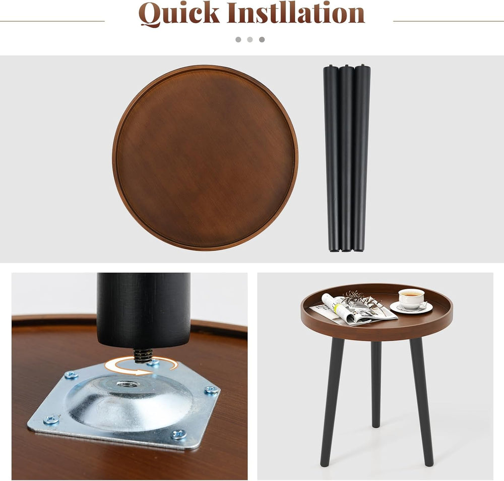 Giantex Round End Table, Mid Century Modern Side Table with Wooden Tray &...