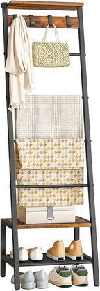 HOOBRO Blanket Ladder Bundle, 63.4" H Decorative Ladder Shelf with Hooks, Towel Rack with 1 Fabric Drawer, BF13CJ01-BF92CJ01
