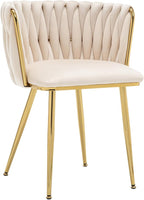 Kiztir Velvet Dining Chairs Set of 6 Upholstered Modern Dining Room Chairs with Woven Back and Gold Metal Legs for Living Room, Bedroom, Kitchen (Beige)