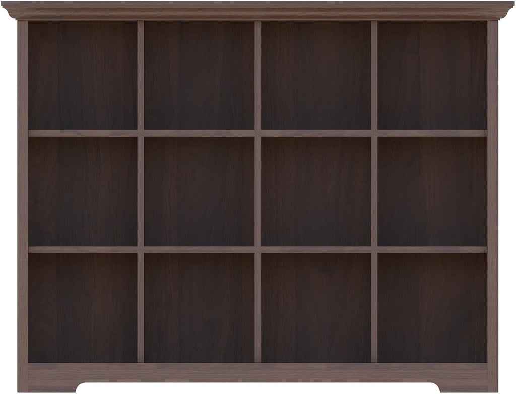 Cube Shelf Bookcase with Base - Wooden 3 Tiers Floor Standing Low Storage Cabinet for Home and Office, 12-Cube Lattice Bookshelf, Walnut