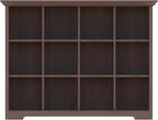 Cube Shelf Bookcase with Base - Wooden 3 Tiers Floor Standing Low Storage Cabinet for Home and Office, 12-Cube Lattice Bookshelf, Walnut