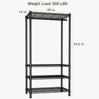 Ulif H2 Heavy Duty Clothes Rack, Freestanding 4 Tiers Garment Rack for Hanging Clothes with Shelves and Hangers, Closet Organizers and Storage Metal Closet Wardrobe System, Max Load 500 LBS, Black