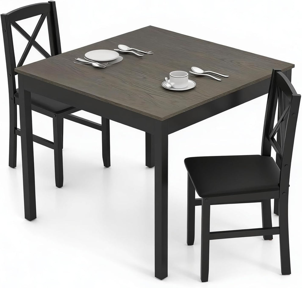 POWERSTONE Small Dining Table Set for 2, Square Kitchen Table with 2 Upholste...