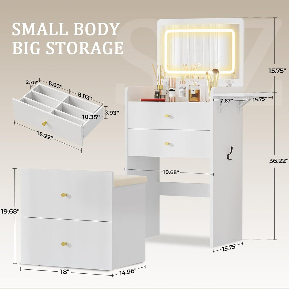 COMHOMA Makeup Vanity Desk with Mirror and Lights, Small 3 in 1 Vanity Table ...