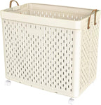 UAK Laundry Basket with Wheels, Collapsible Plastic Laundry Hamper with Handle, Foldable Laundry Basket Organizer for Laundry and Bathroom Ivory, XXXXL (110L)