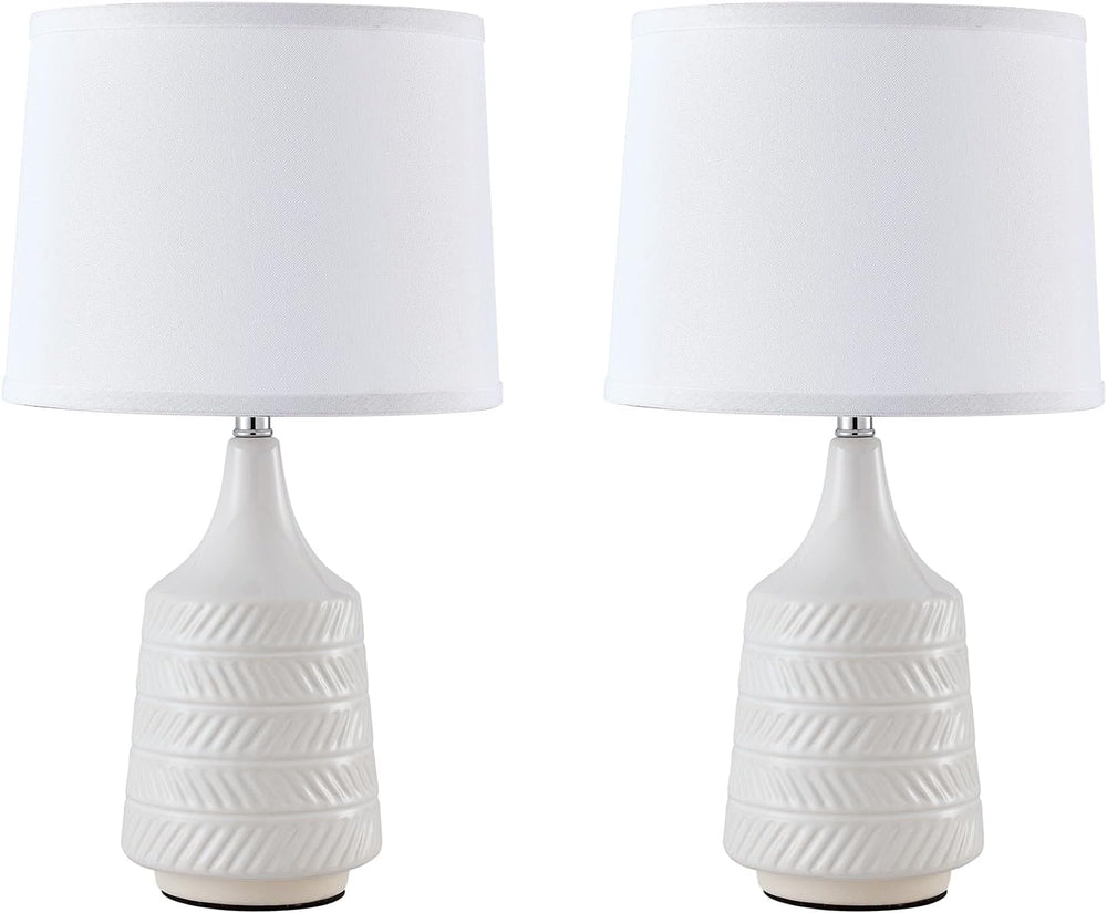 White Ceramic Table Lamps Set of 2, 18.5" Modern Bedside Lamps for Night...
