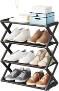 4 Tier Foldable Shoe Rack, Standing Shoe Storage Organizer with No Tool Assembly for Hallway Entryway Bedroom (Black)