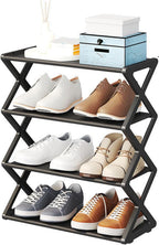4 Tier Foldable Shoe Rack, Standing Shoe Storage Organizer with No Tool Assembly for Hallway Entryway Bedroom (Black)