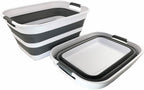 SAMMART 27L (7.1 Gallons) Collapsible Plastic Laundry Basket with Handle-Foldable Pop Up Storage Basket with handle (2, White/Steel Grey)