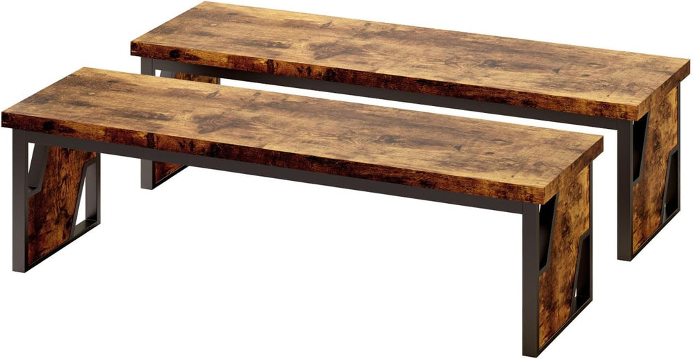 HIPIHOM Table Benches 2-Pack 54.72" Long, Antique Wood & Black Metal...