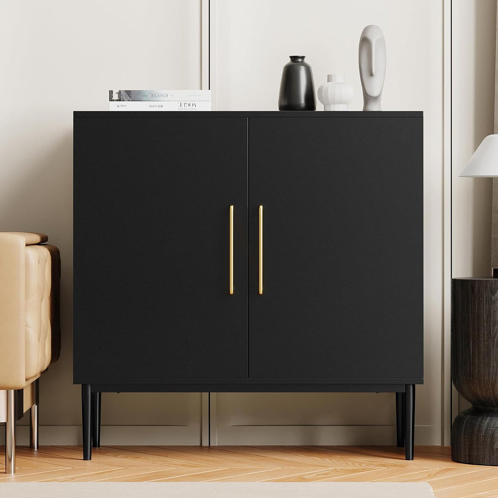 Black Storage Cabinet with Doors, Modern Accent Cabinet, Free Standing Cabine...
