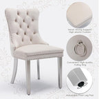 Velvet Upholstered Dining Chairs Set of 4, Modern Style Kitchen Side Chairs with Nailhead Trim and Silver Plated Leg, Metal Pulling Ring for Dining Room Living Room((Creamy White,Set of 4)