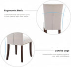 Set of 2 Beige Upholstered Dining Chairs – Farmhouse Kitchen Chairs with High Back, Solid Rubberwood Legs, Padded Foam Seat & Bronze Nailhead Trim, Comfortable Dining Room Chairs for Home, Living Room