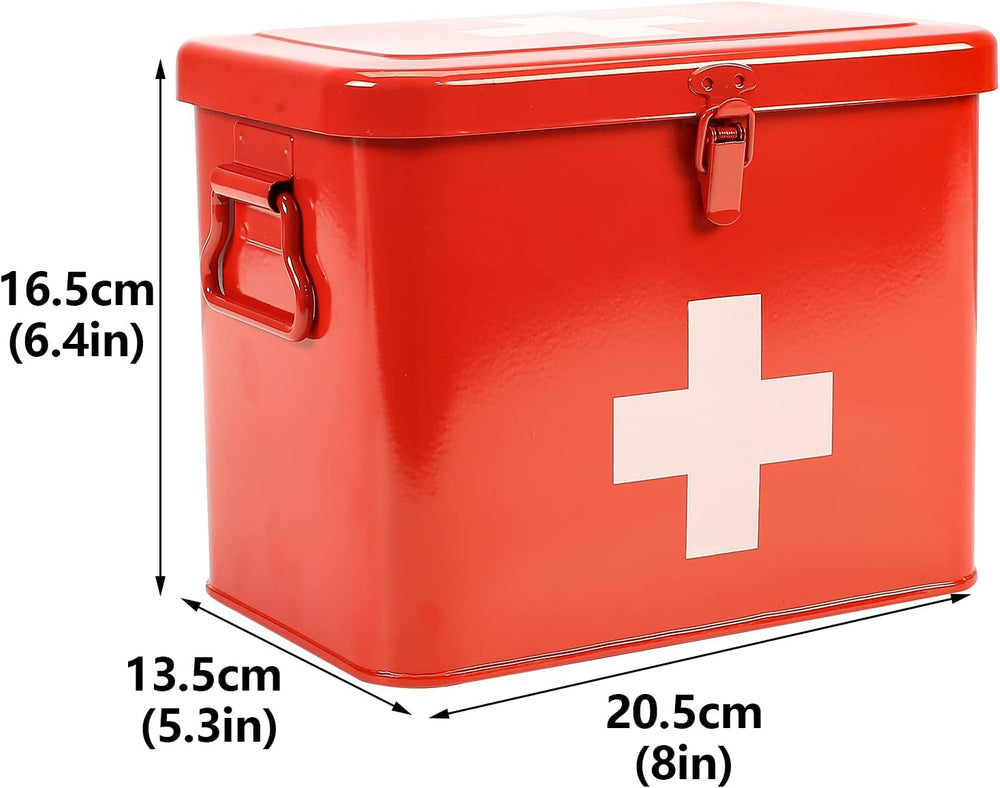 First Aid Kit, First Aid Medicine Supplies Bin - 2-Tier Metal Medicine Storag...