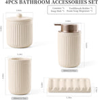 BosilunLife Bathroom Accessories Set - Ceramic Bathroom Set Bathroom Decor Sets Bathroom Counter Foam Soap Dispenser and Toothbrush Holder Set, Soap Dish, Apothecary Jar (Striped Apricot)