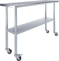 AmGood 18" x 60" Stainless Steel Work Table with Casters | Heavy Duty Metal Utility Table On Wheels | Kitchen Island Cart