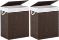 Foldable Laundry Hamper Basket with Lid by Fiona's magic, Handwoven 96L Large Clothes Hamper with Removable Liner Bags, Collapsible Tall Hamper for Bedroom, Bathroom and Dorm Organizer, 2Pack, Brown