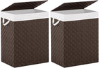 Foldable Laundry Hamper Basket with Lid by Fiona's magic, Handwoven 96L Large Clothes Hamper with Removable Liner Bags, Collapsible Tall Hamper for Bedroom, Bathroom and Dorm Organizer, 2Pack, Brown