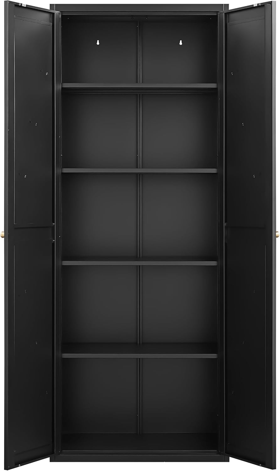 71" Tall Metal Kitchen Pantry Cabinet with 2 Doors and 4 Adjustable Shel...