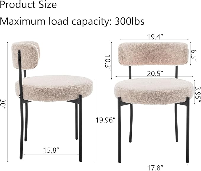 Boucle Dining Chairs Set of 6, Upholstered Dining Room Chairs with Black Metal Legs, Modern Dining Chair for Dining Room, Kitchen (Beige)