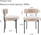 Boucle Dining Chairs Set of 6, Upholstered Dining Room Chairs with Black Metal Legs, Modern Dining Chair for Dining Room, Kitchen (Beige)