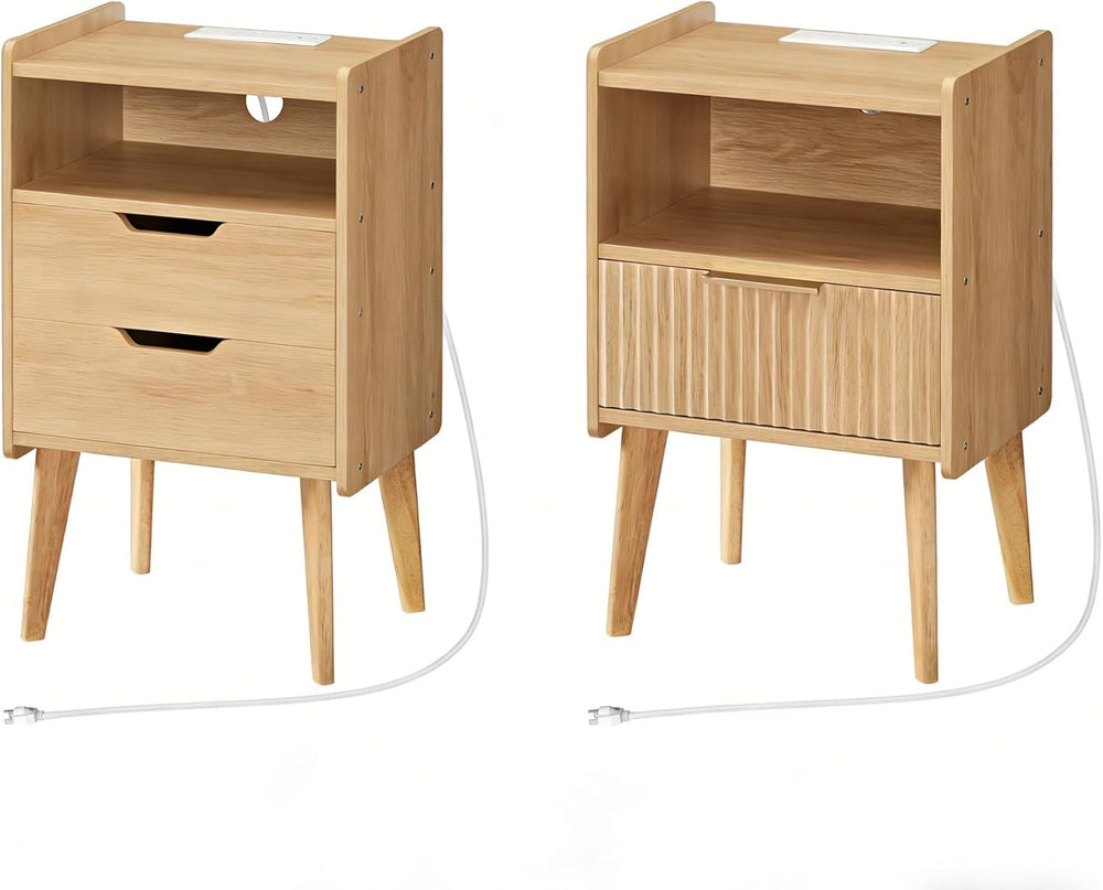 MAHANCRIS Nightstand with Charging Station and Modern Bedside Table Bundle, N...