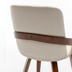 Mid Century Modern Faux Leather Upholstered Dining Chairs,Armless Accent Chairs with Sturdy Natural Wood Legs,Bamboo Backrest Support for Kitchen&Dining Room Chairs(1PCS,Beige)