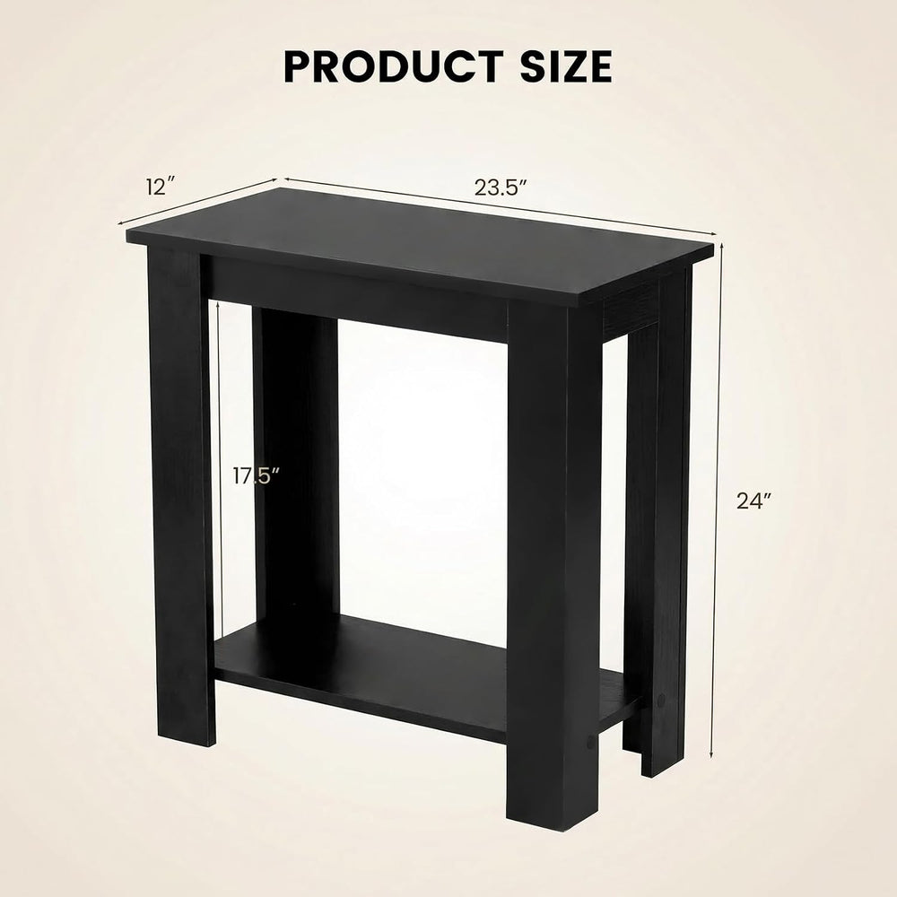 Giantex Narrow End Table, 2-Tier Side Table with Open Storage Shelf, Retro Wo...